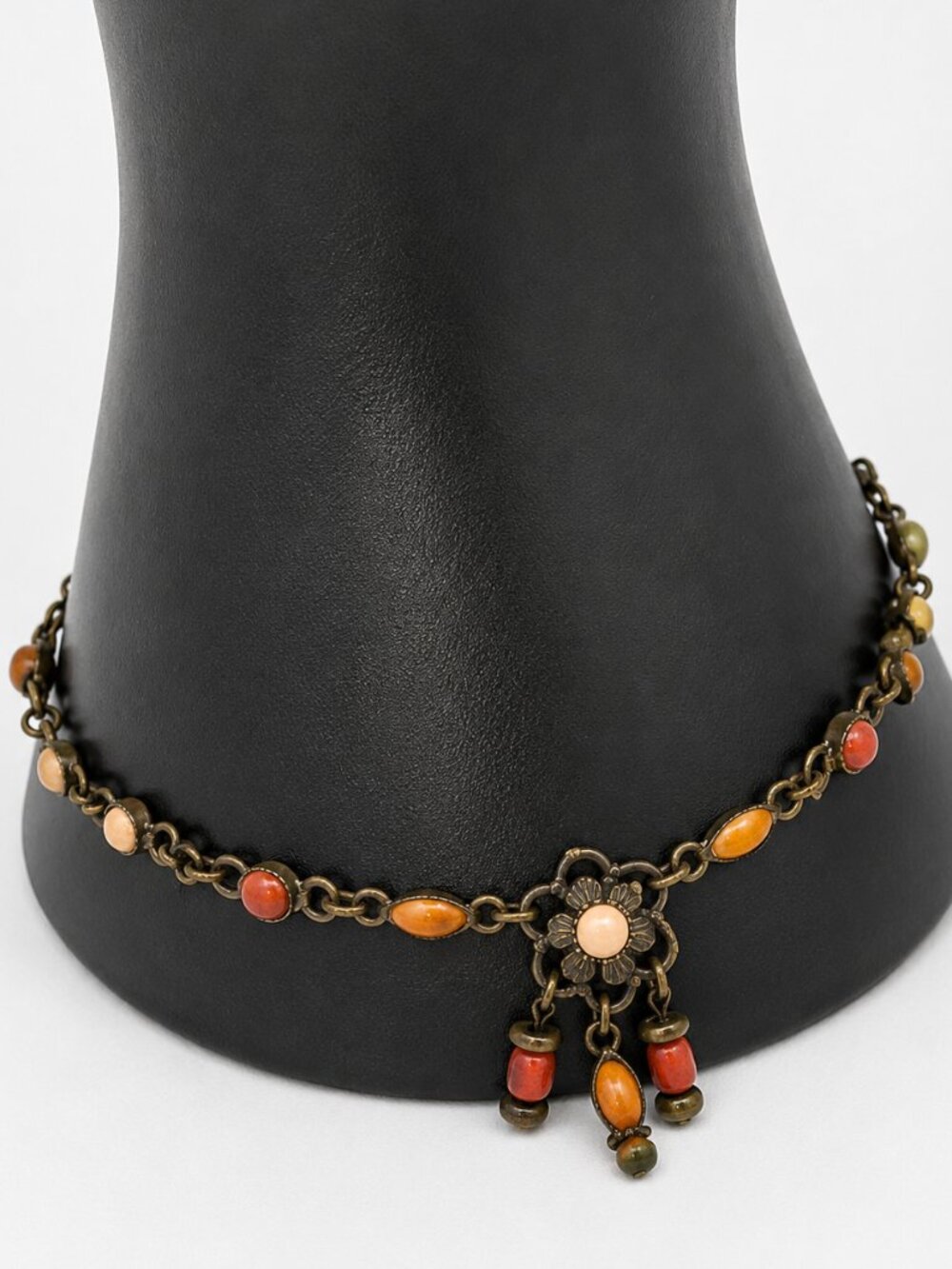 Avon Floral Charm Bracelet – Bronze Tone Beaded Vintage Style
